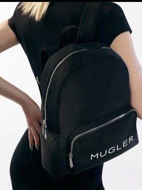 Mugler Black Logo Backpack with Silver Zippers